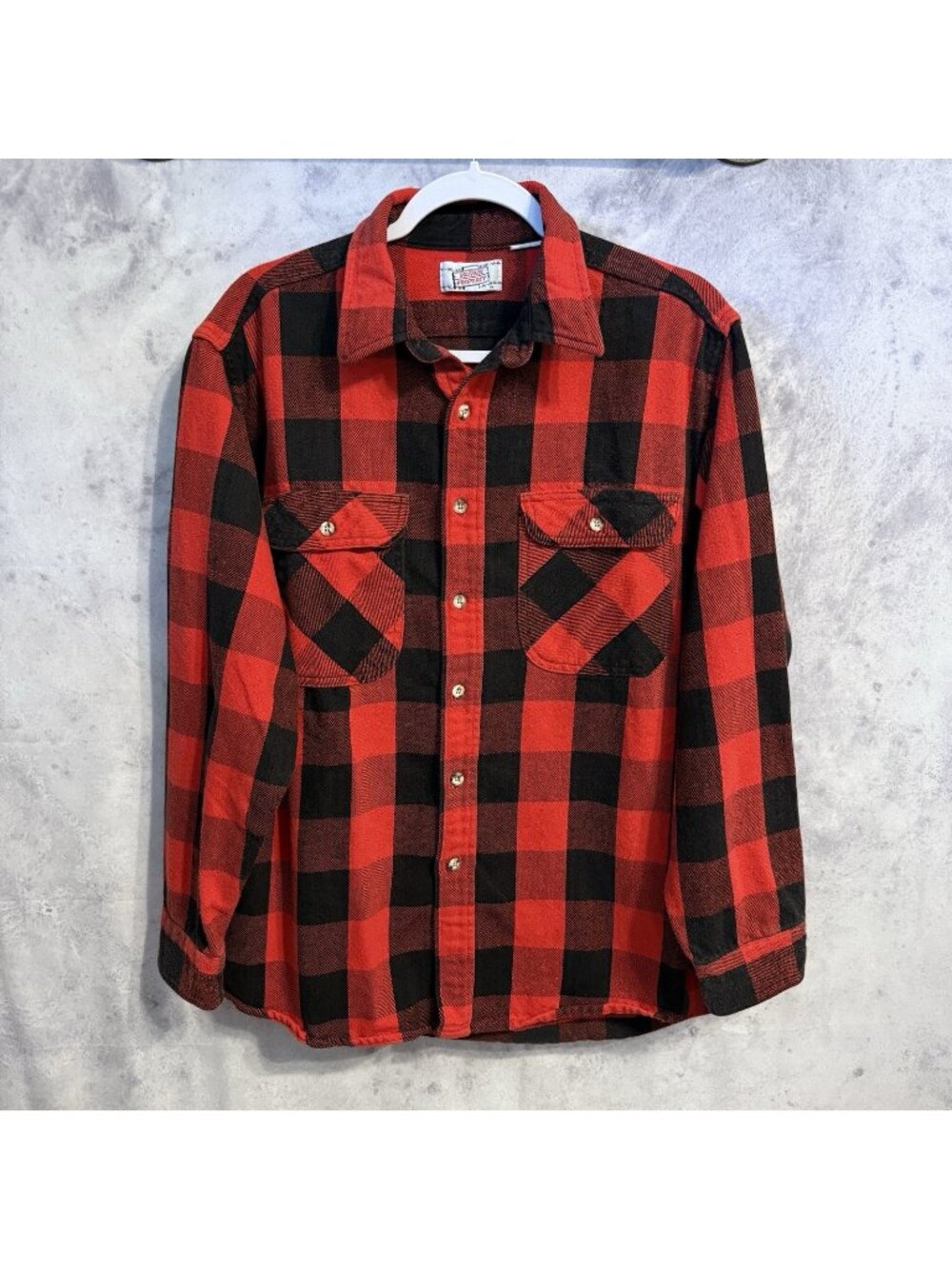 Vtg Private Property Heavy Cotton Flannel Shirt Mens XL Buffalo Check USA 90s